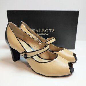 Talbots Women's Peep Toe Mary Jane Black/Tan Pumps NEW NIB Light Latte Size 7.5